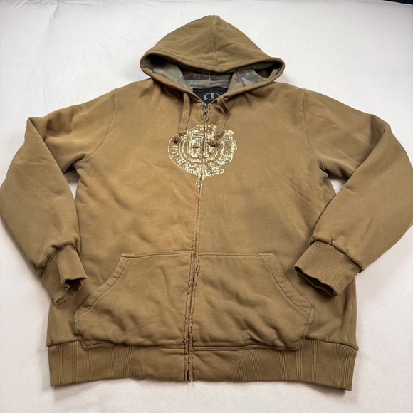 Monarchy Other - Mbarb Mens XL Brown Zip Up Hoodie Camo Thermal Lined Distressed Graphic Cotton